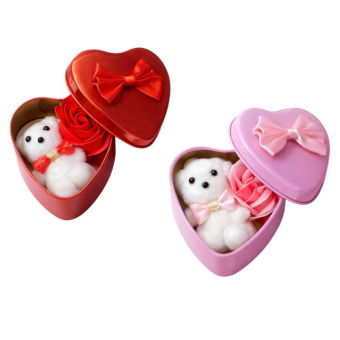 Купить Подарочный набор роза из мыла с мишкой в металлической коробочке-сердце оптом